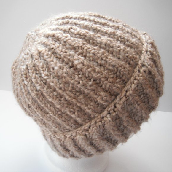 Hand Knitted Hat Toque Adult Size - L(M)  Acrylic Beige- 024 Hand knit by me - Picture 5 of 8